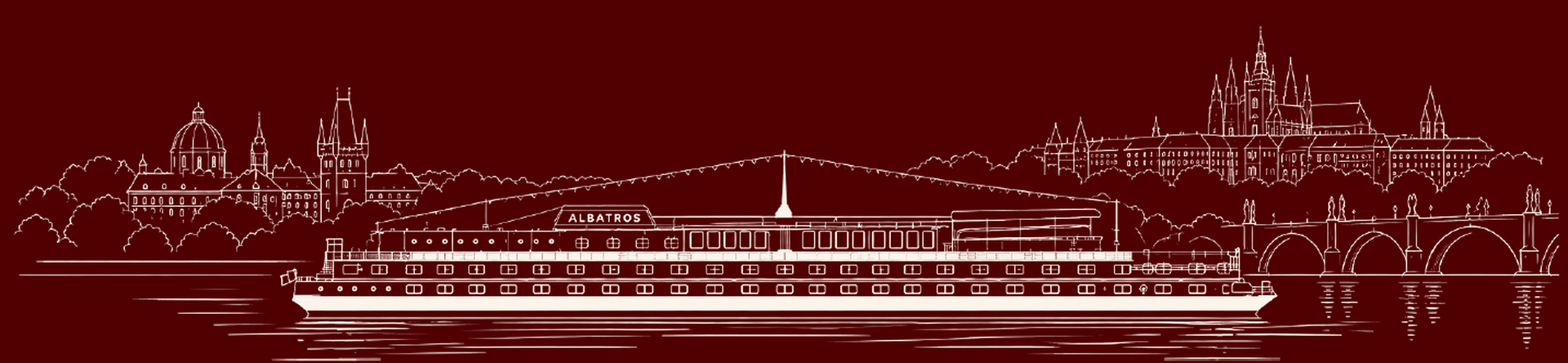 Botel Albatros on the Vltava, line illustration